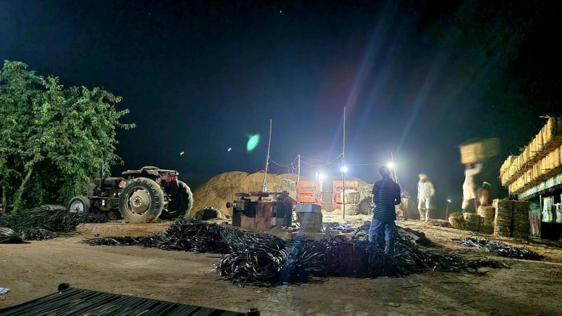 “Nighttime wheat straw baling operation – Babar Aziz Balers, Pakistan”.